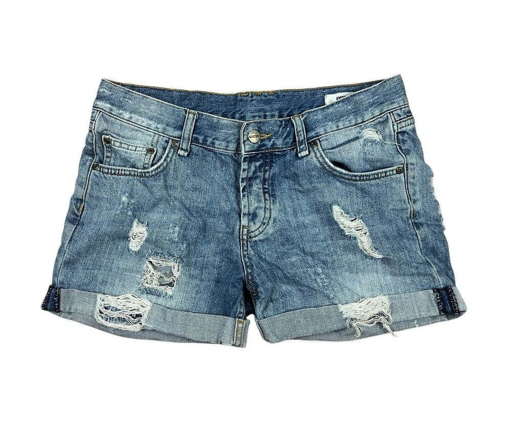 Anine Bing Cotton Distressed Denim Shorts Vintage Blue Button Fly Size Small